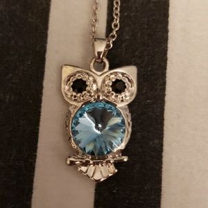 Aquamarine Silver Owl Necklace
